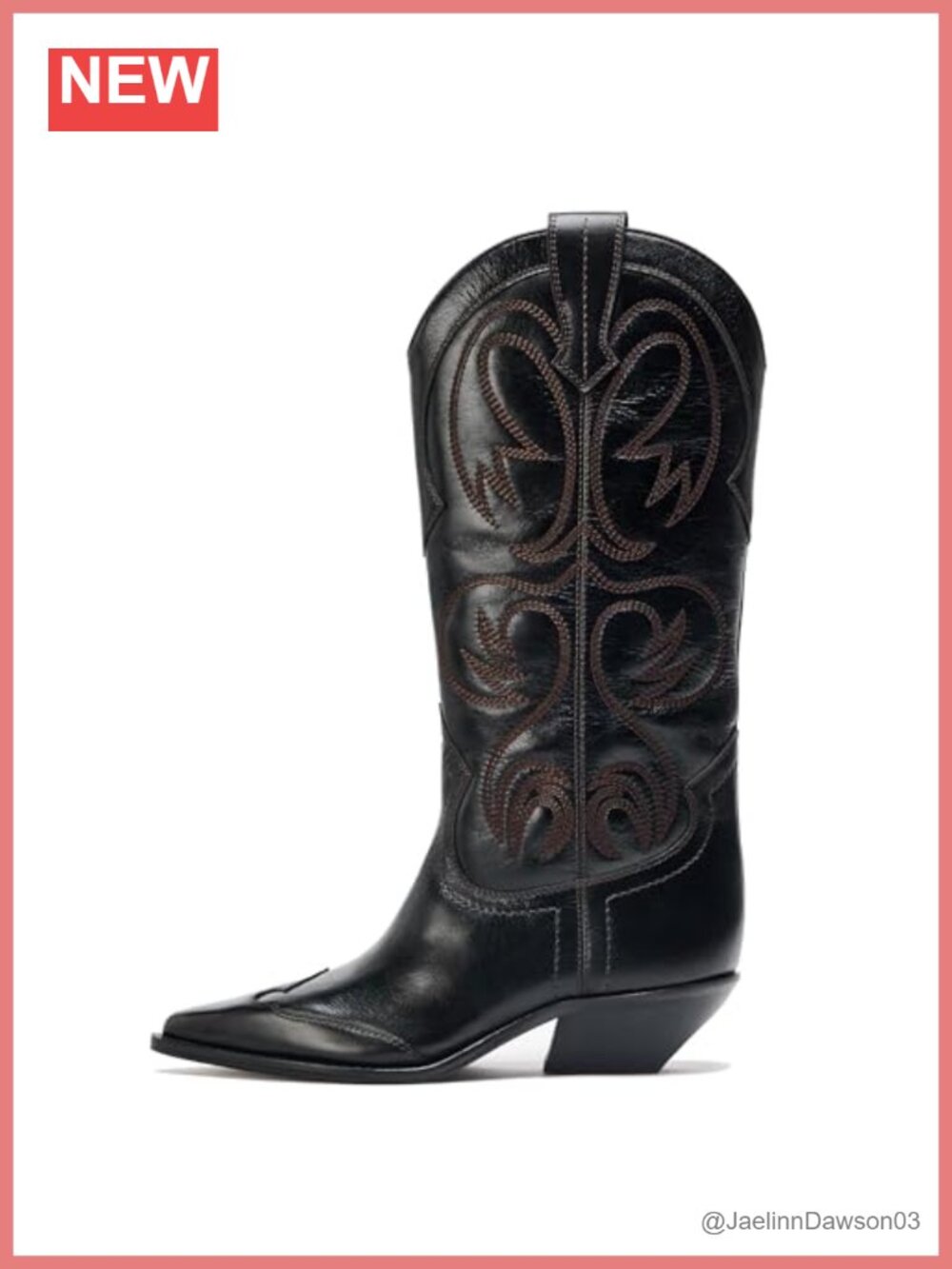 Cowgirl Boots Women Faux Leather Mid Calf Western Pointed Toe Low Heel